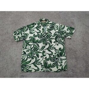 Vintage E&K Button Up Shirt Mens Large Green Hawaiian Short Sleeve Made in USA
